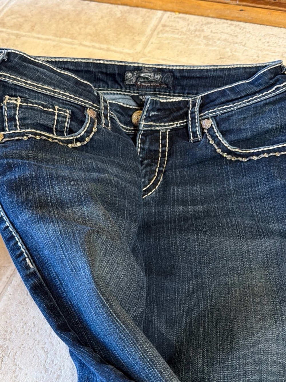 Silver Jeans Dark Blue Boot Cut with Contrast Stitching